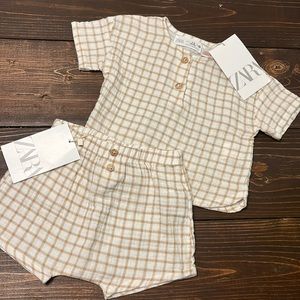 Zara Baby Plaid Henley Shirt and Short Set